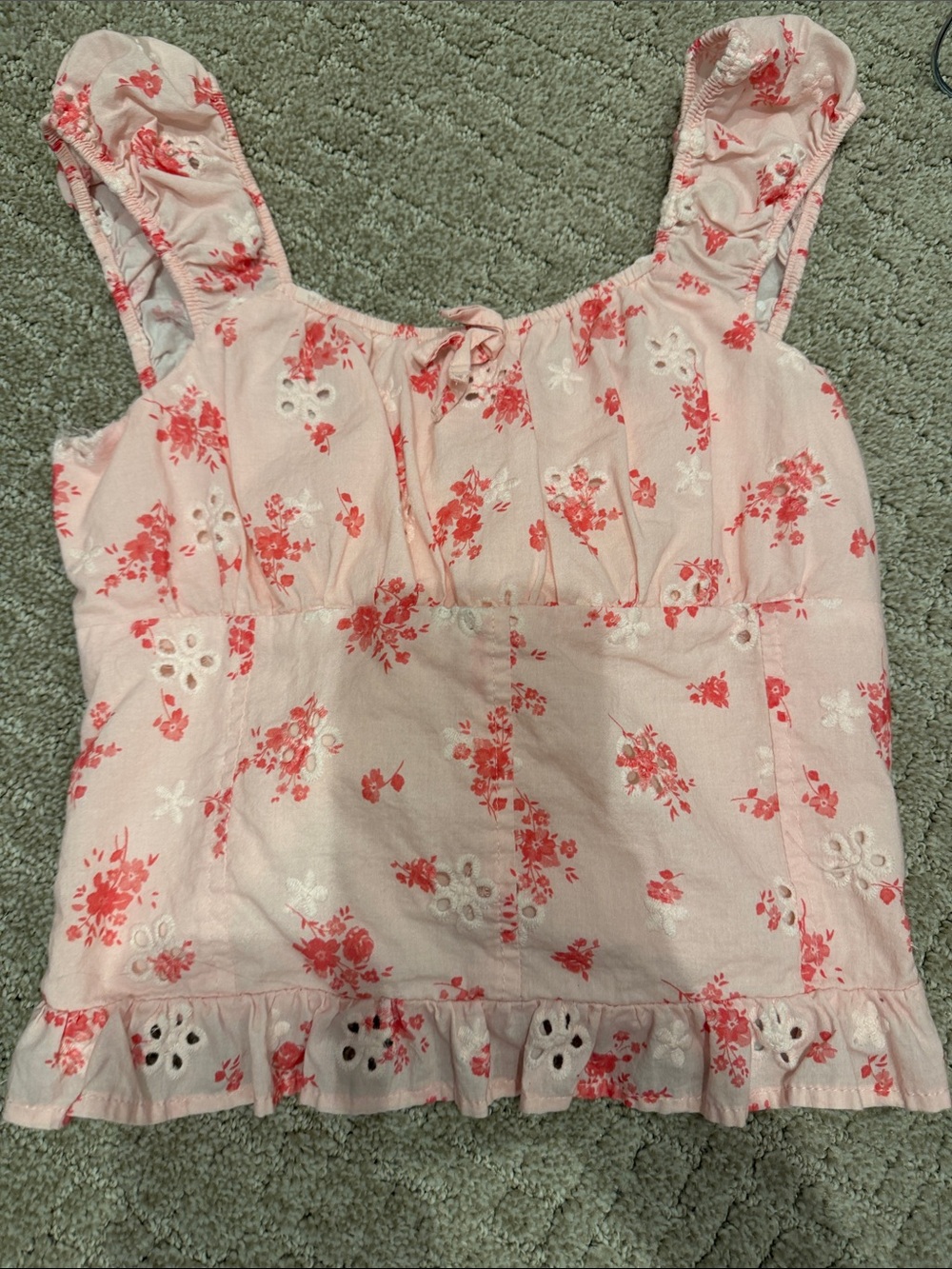 Limited Too Pink Floral Eyelet Ruffle Tank Top